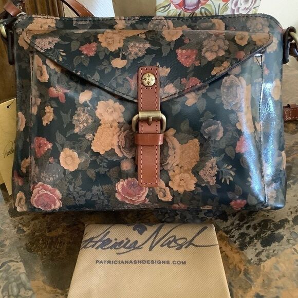 Patricia NASH DENIM FIELDS OLIVE GENUINE LEATHER FLORAL CROSSBODY BAG NE… - Picture 1 of 14